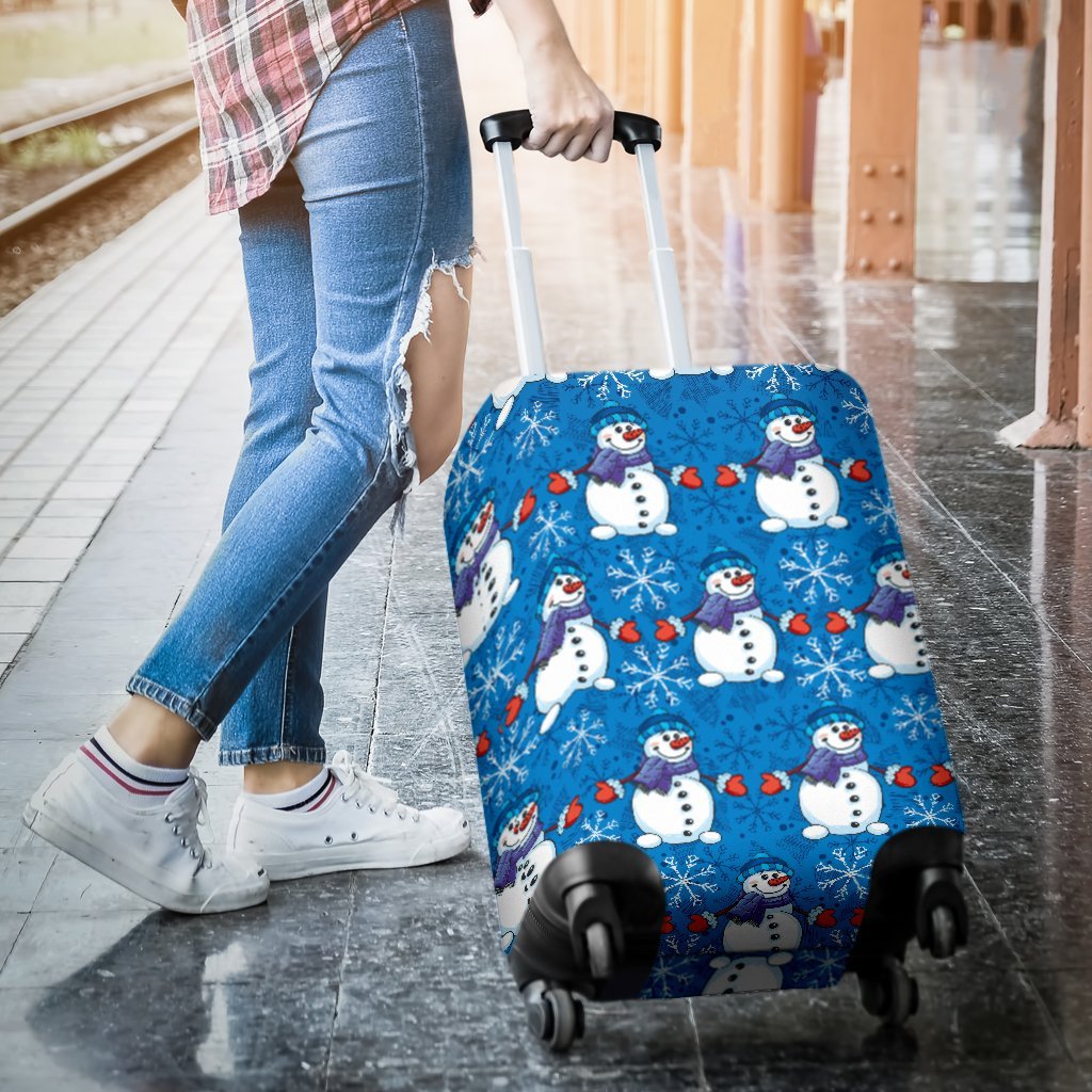 Snowman Snowflake Pattern Print Luggage Cover Protector-grizzshop