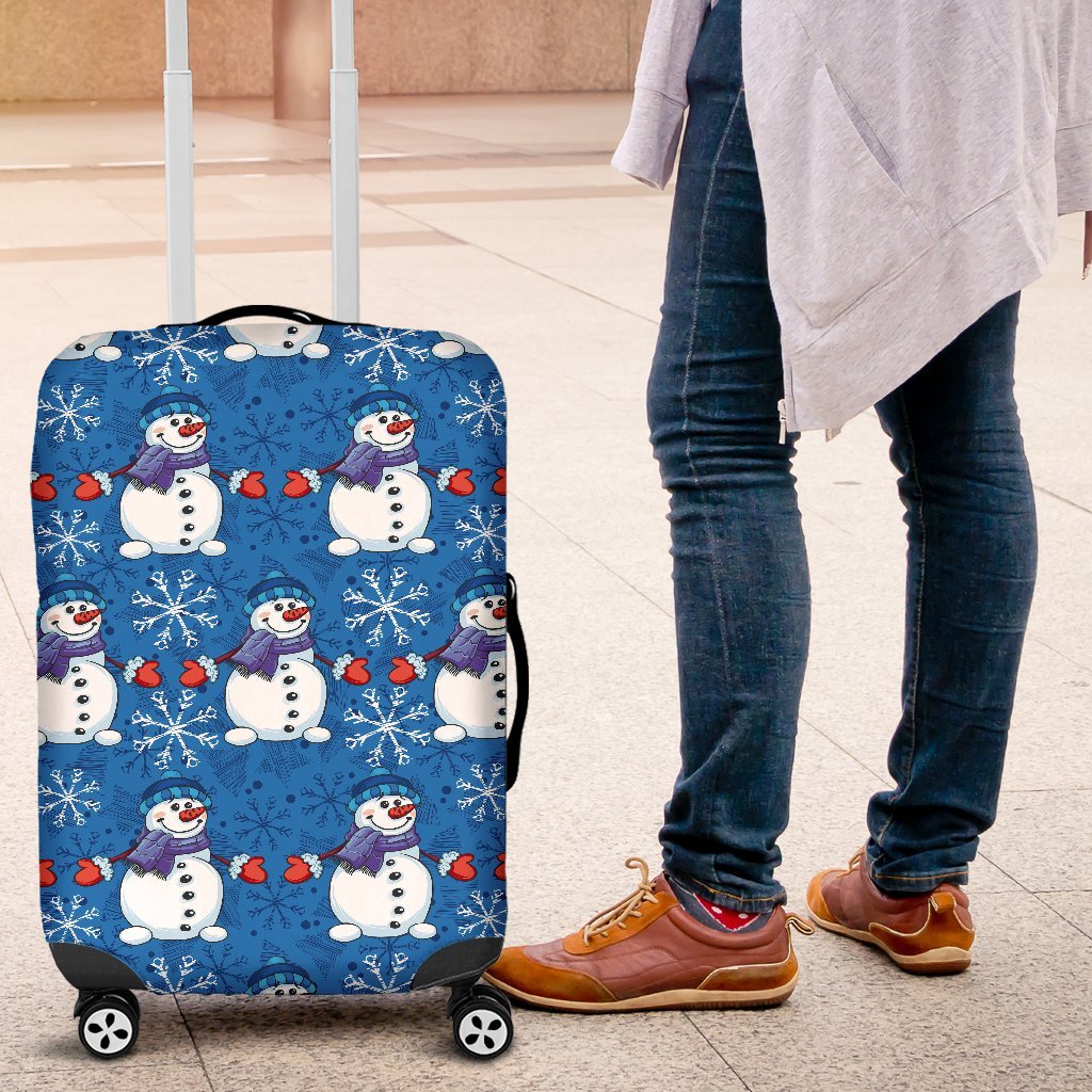 Snowman Snowflake Pattern Print Luggage Cover Protector-grizzshop