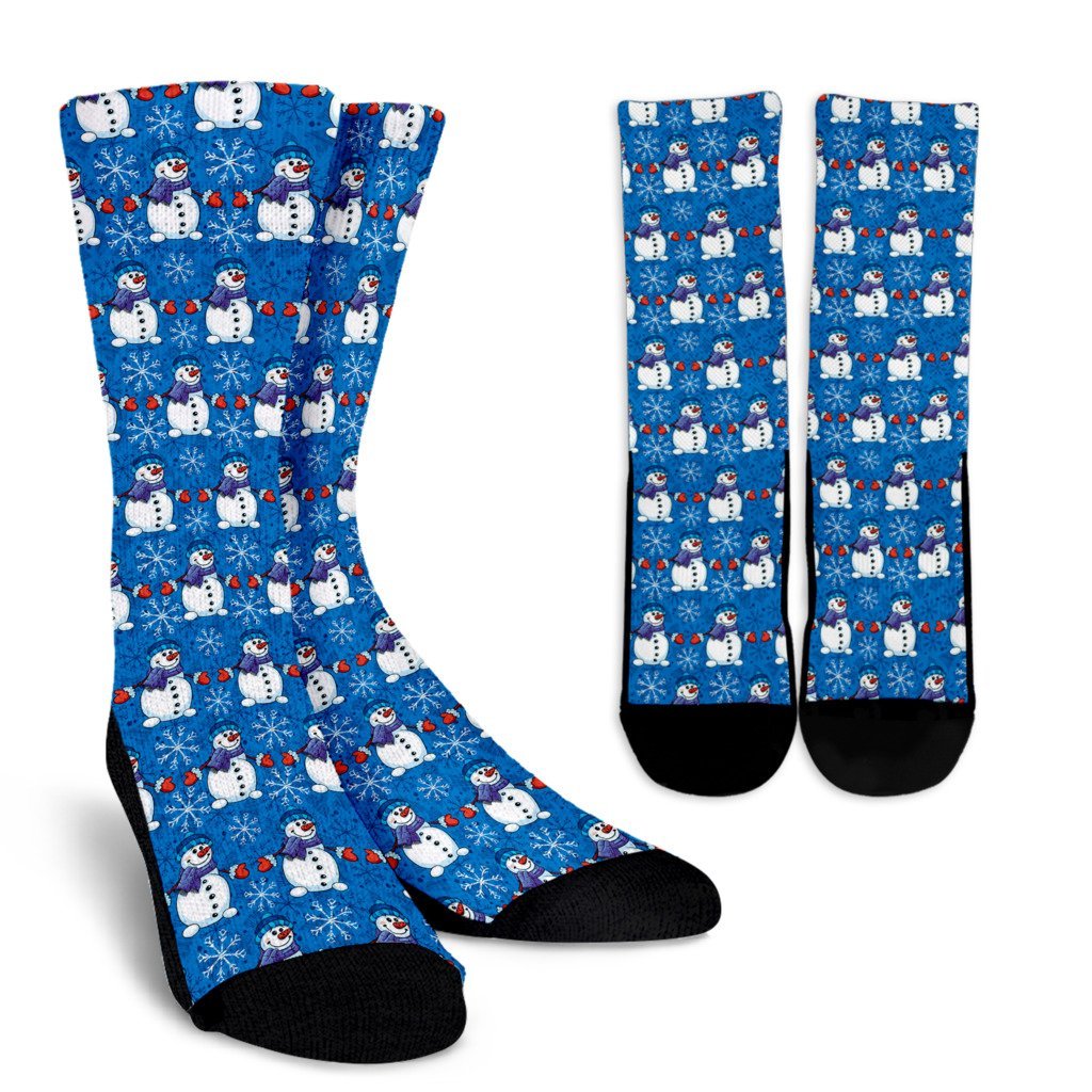 Snowman Snowflake Pattern Print Unisex Crew Socks-grizzshop