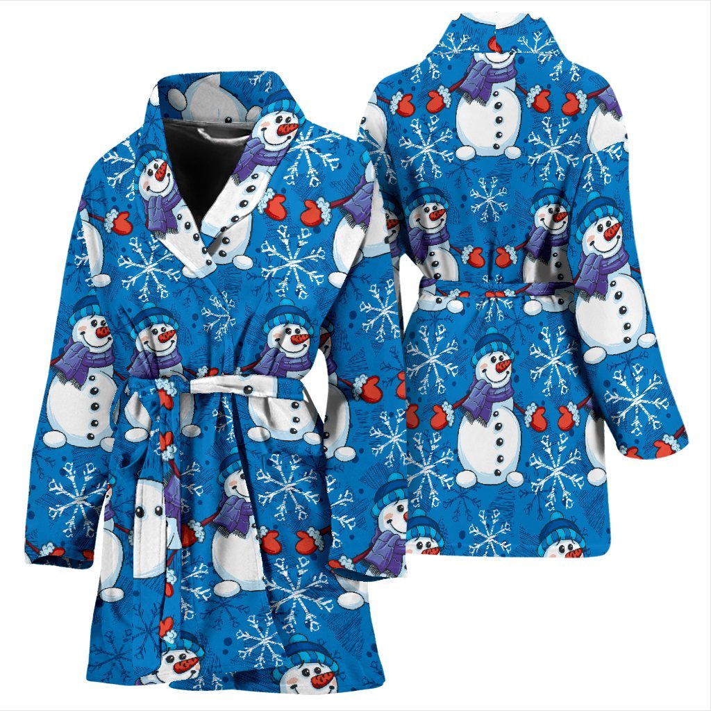 Snowman Snowflake Pattern Print Women Long Robe-grizzshop