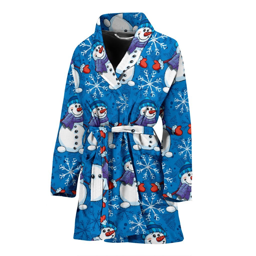 Snowman Snowflake Pattern Print Women Long Robe-grizzshop