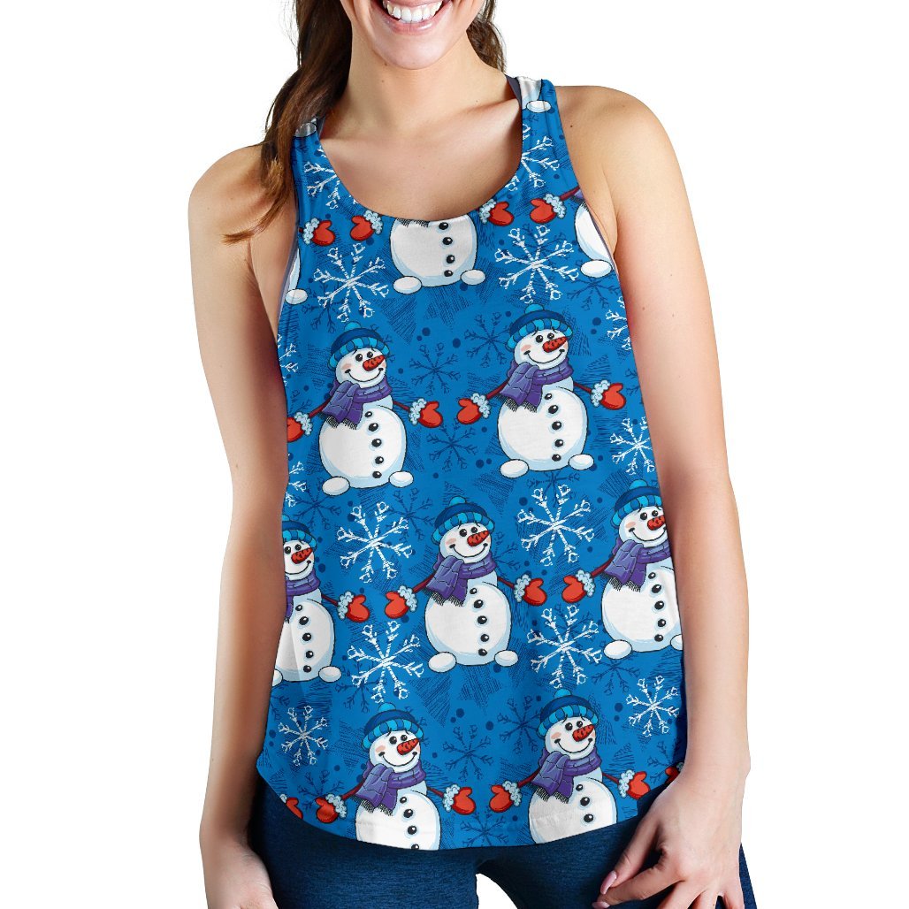 Snowman Snowflake Pattern Print Women's Racerback Tank Tops-grizzshop