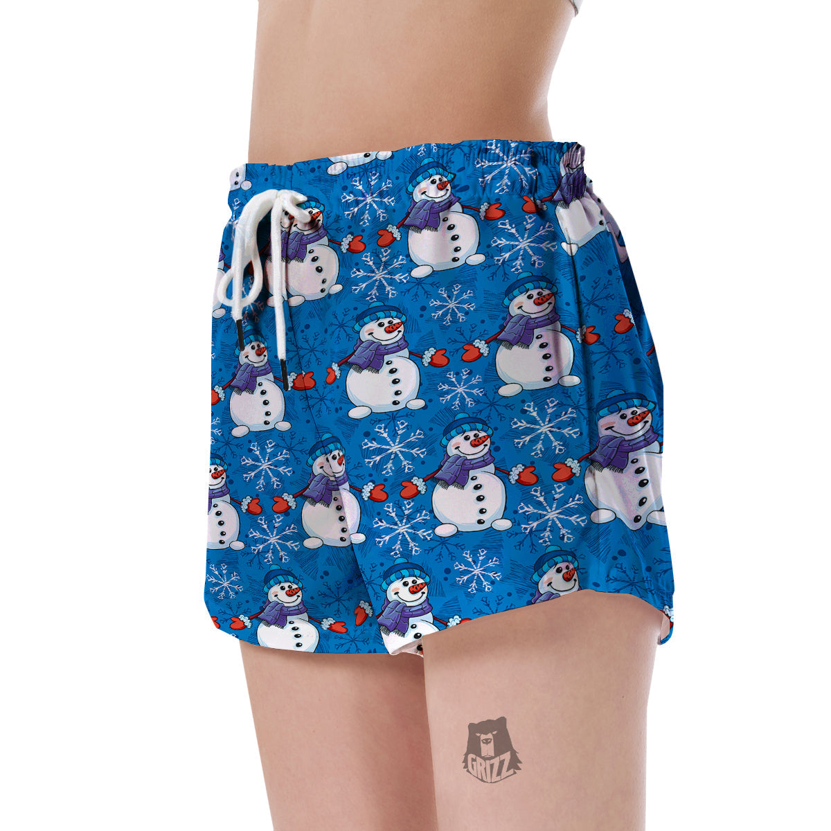 Snowman Snowflake Pattern Print Women's Shorts-grizzshop