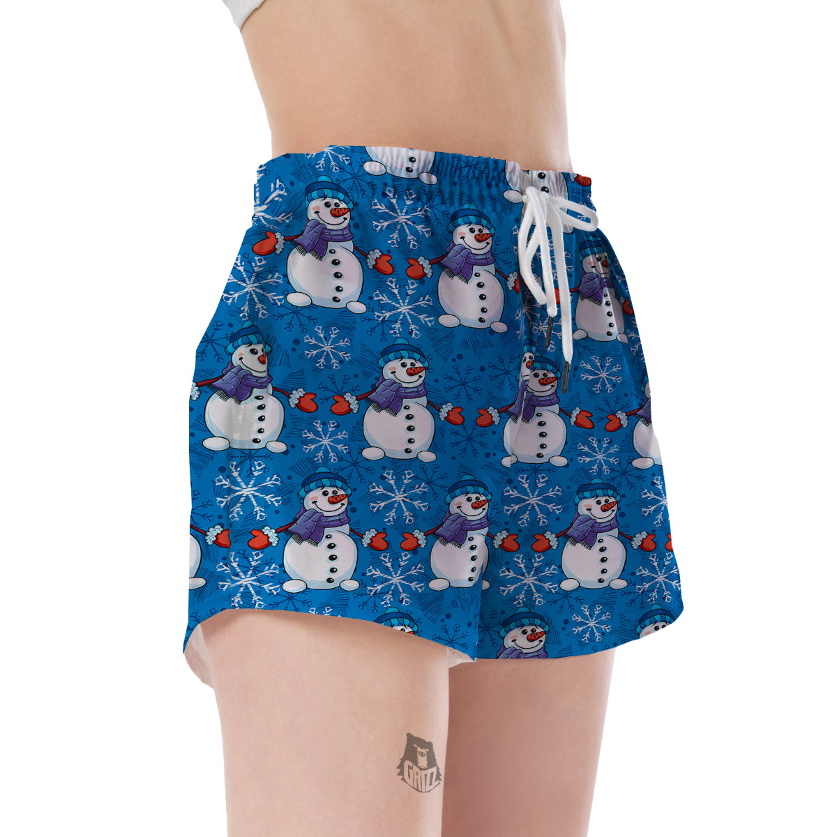 Snowman Snowflake Pattern Print Women's Shorts-grizzshop