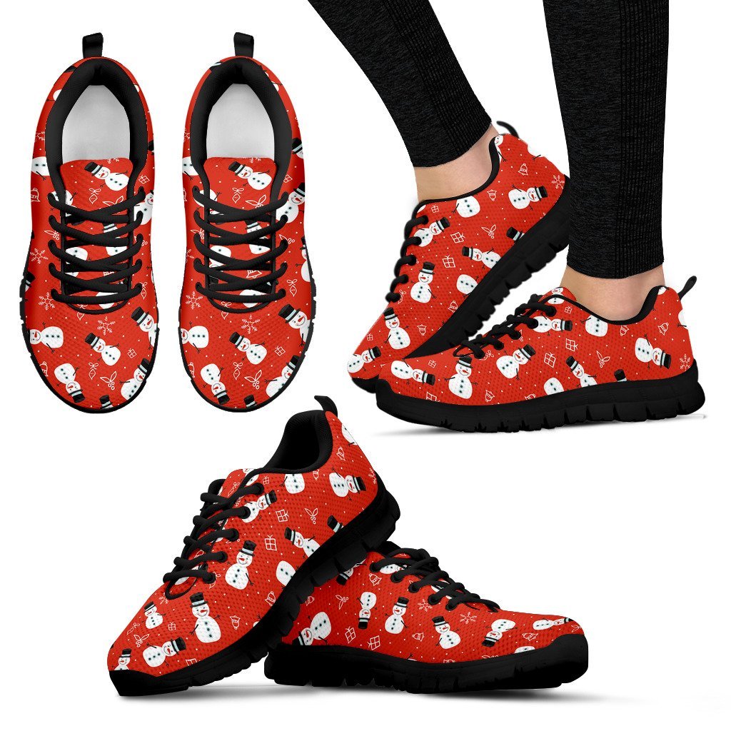 Snowman Snowflake Print Pattern Black Sneaker Shoes For Men Women-grizzshop