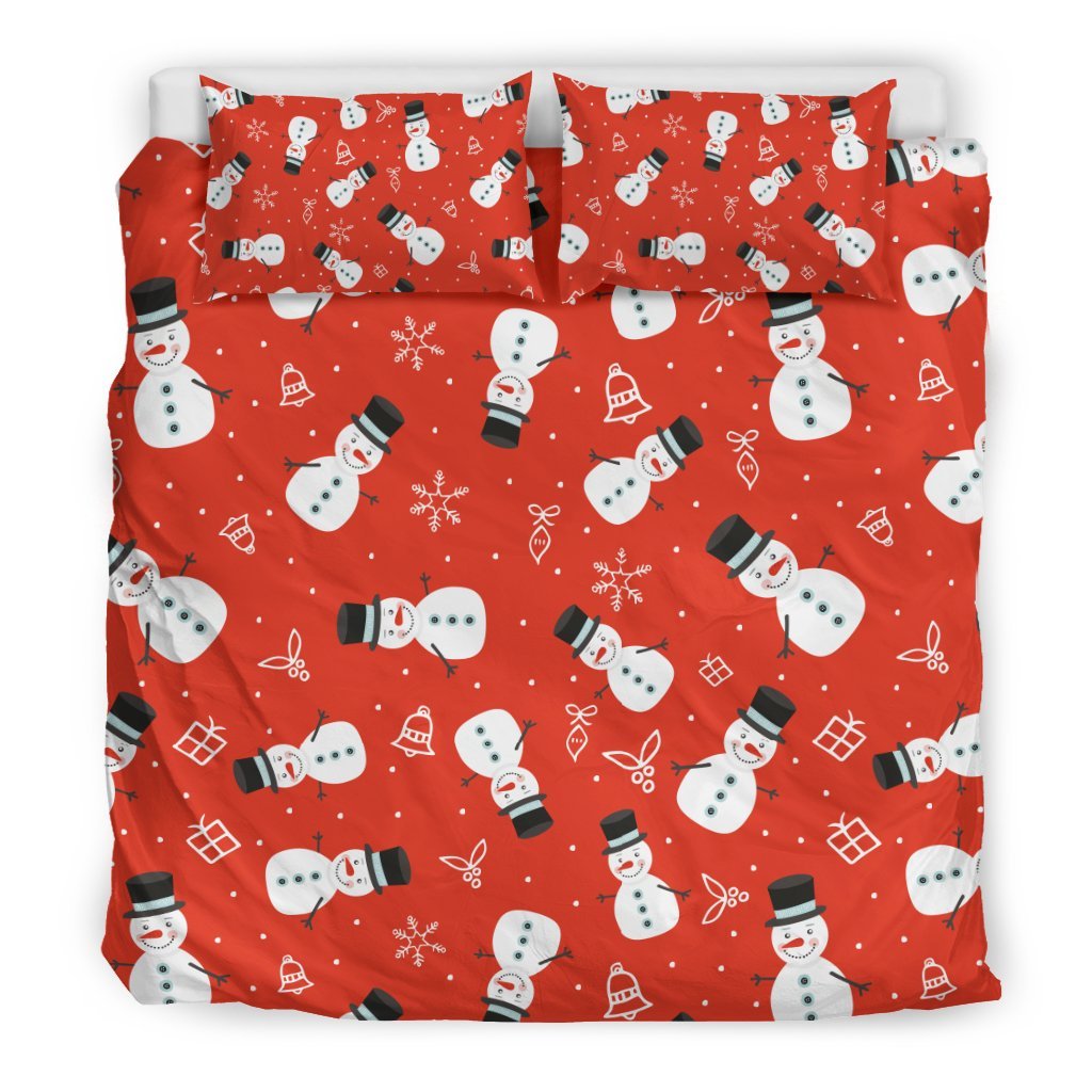 Snowman Snowflake Print Pattern Duvet Cover Bedding Set-grizzshop