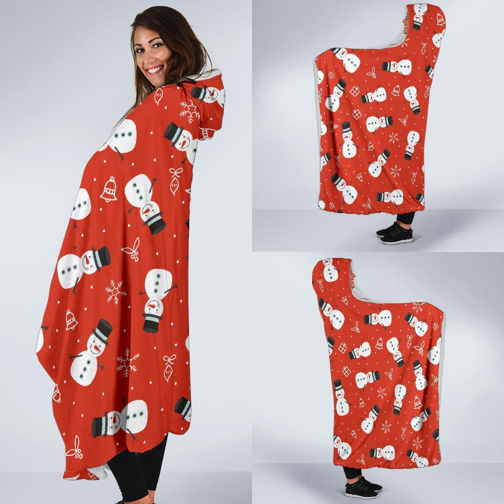 Snowman Snowflake Print Pattern Hooded Blanket-grizzshop