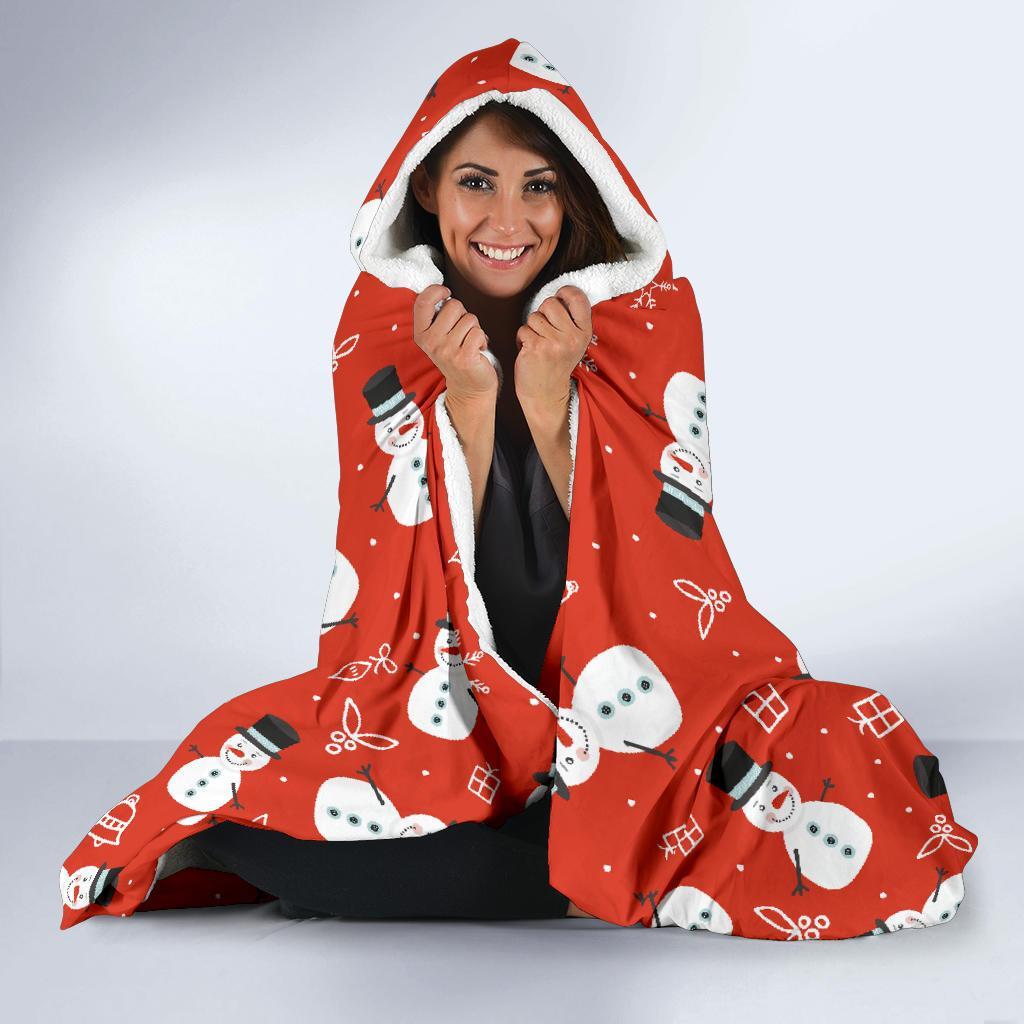 Snowman Snowflake Print Pattern Hooded Blanket-grizzshop