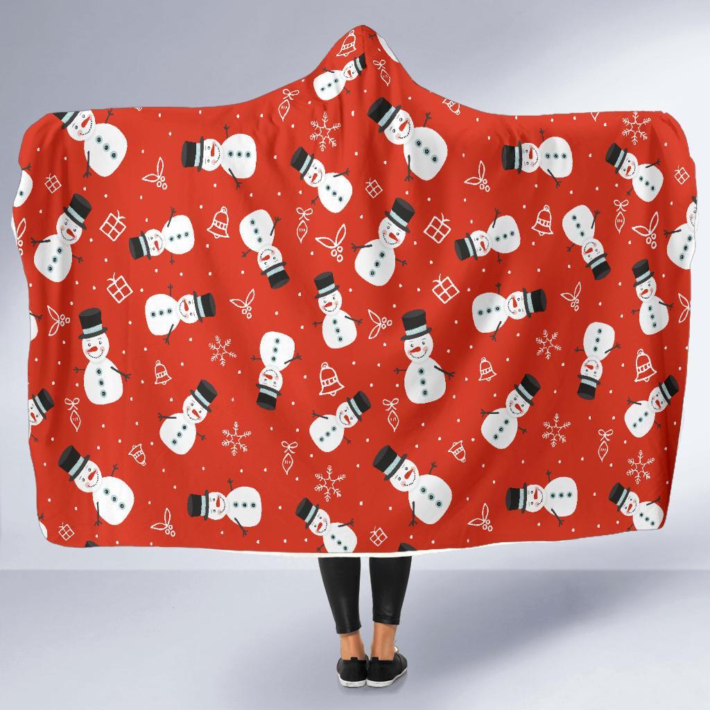 Snowman Snowflake Print Pattern Hooded Blanket-grizzshop