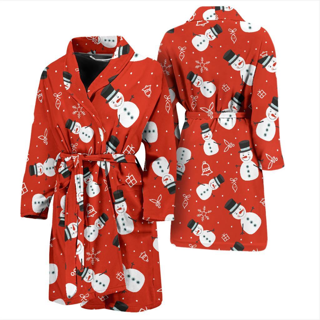 Snowman Snowflake Print Pattern Men Long Robe-grizzshop