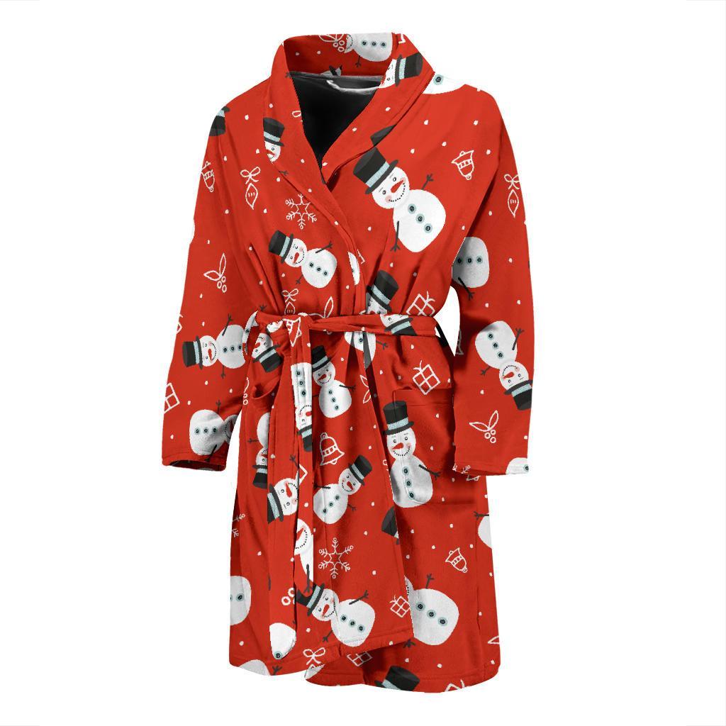 Snowman Snowflake Print Pattern Men Long Robe-grizzshop