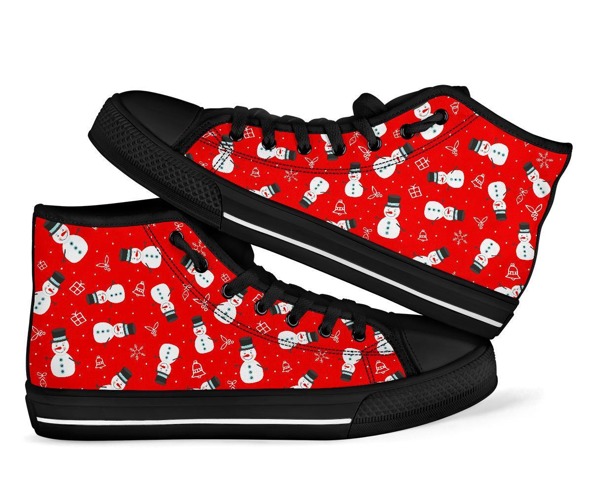Snowman Snowflake Print Pattern Men Women's High Top Shoes-grizzshop