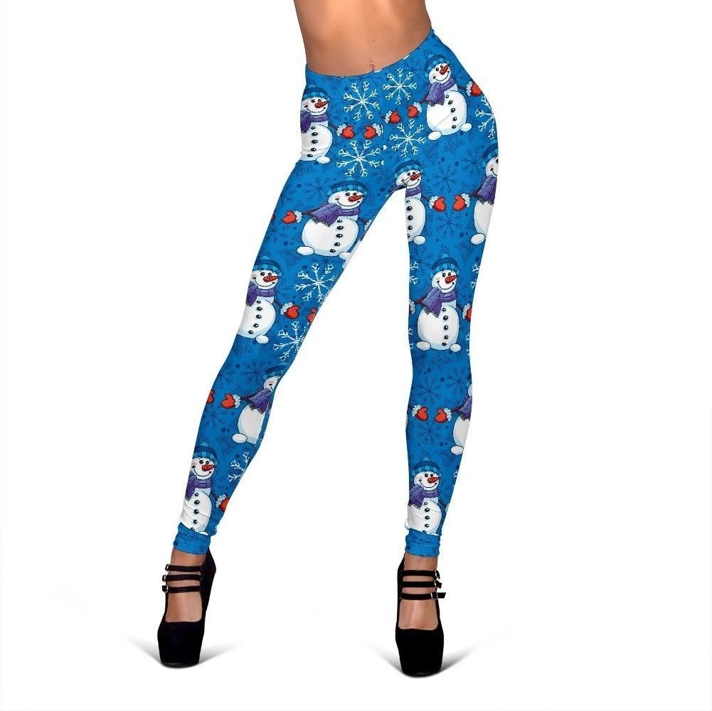 Snowman Snowflake Print Pattern Women Leggings-grizzshop