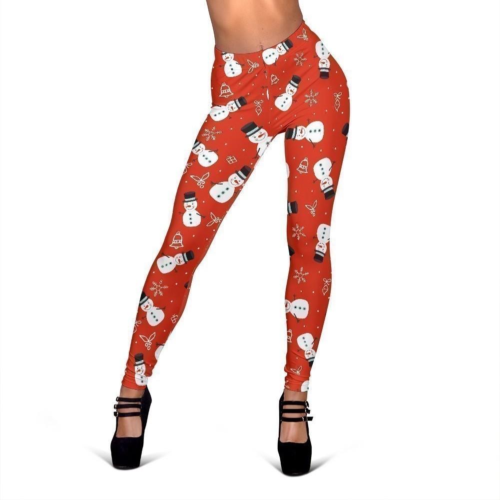 Snowman Snowflake Print Pattern Women Leggings-grizzshop