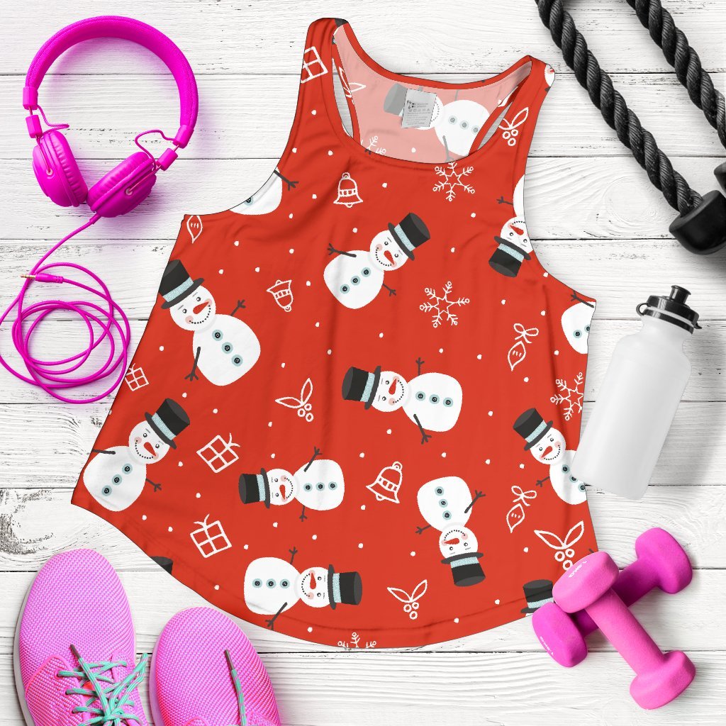 Snowman Snowflake Print Pattern Women's Racerback Tank Tops-grizzshop