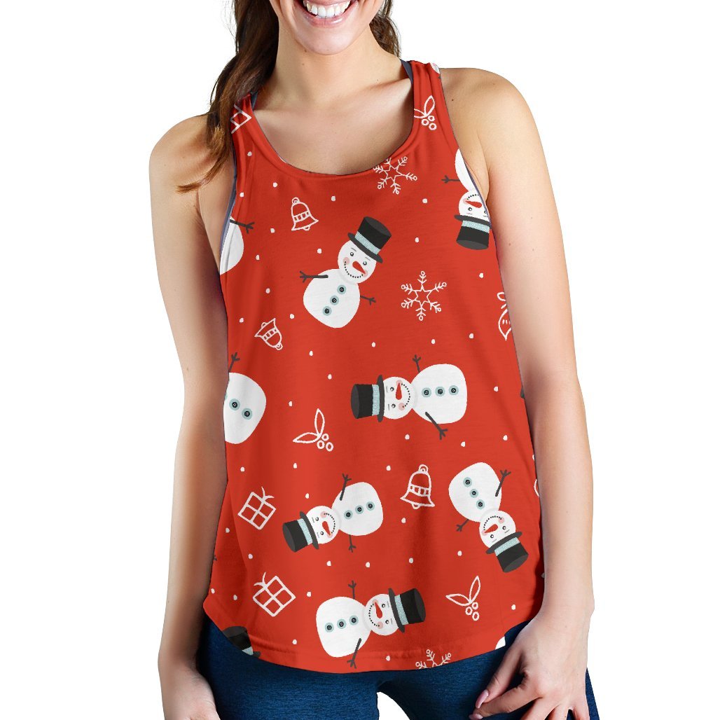 Snowman Snowflake Print Pattern Women's Racerback Tank Tops-grizzshop