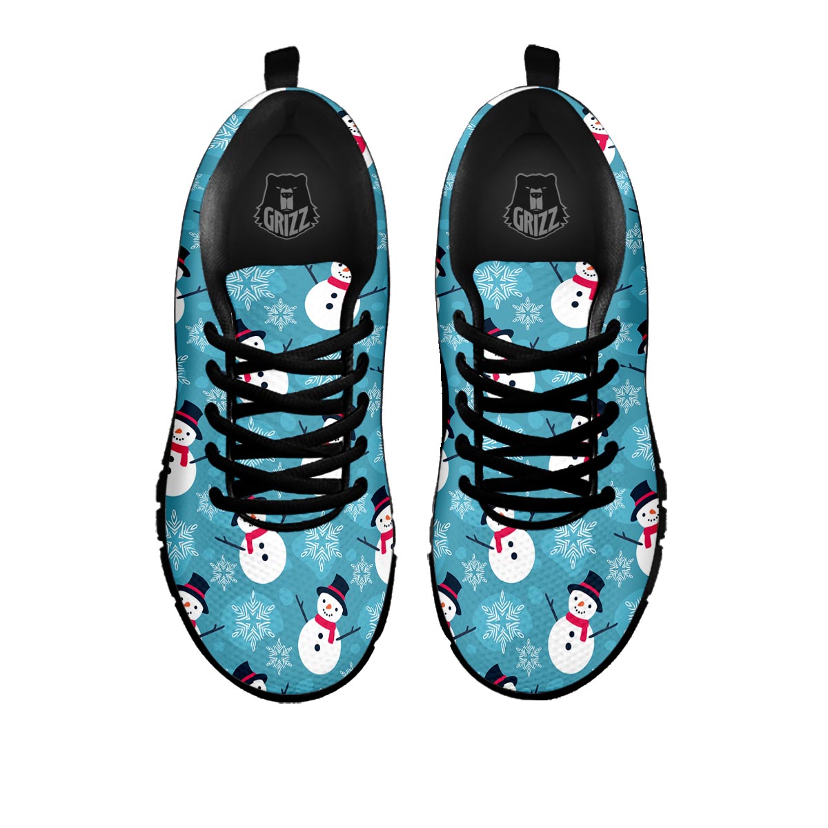 Snowman Teal Print Pattern Black Sneaker-grizzshop