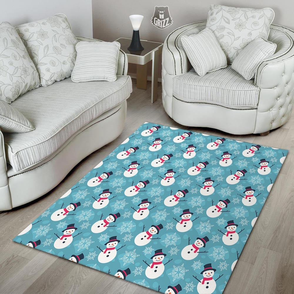Snowman Teal Print Pattern Floor Mat-grizzshop