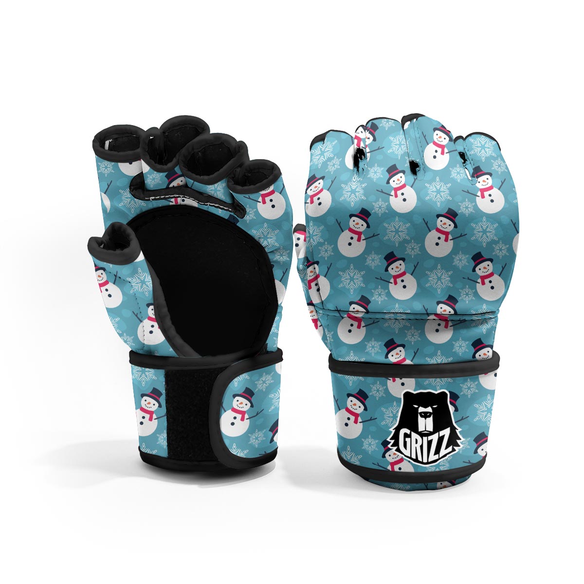 Snowman Teal Print Pattern MMA Gloves-grizzshop