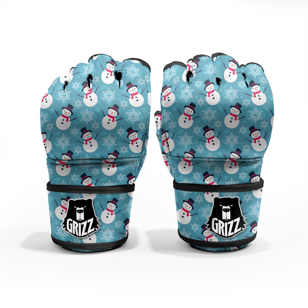 Snowman Teal Print Pattern MMA Gloves-grizzshop