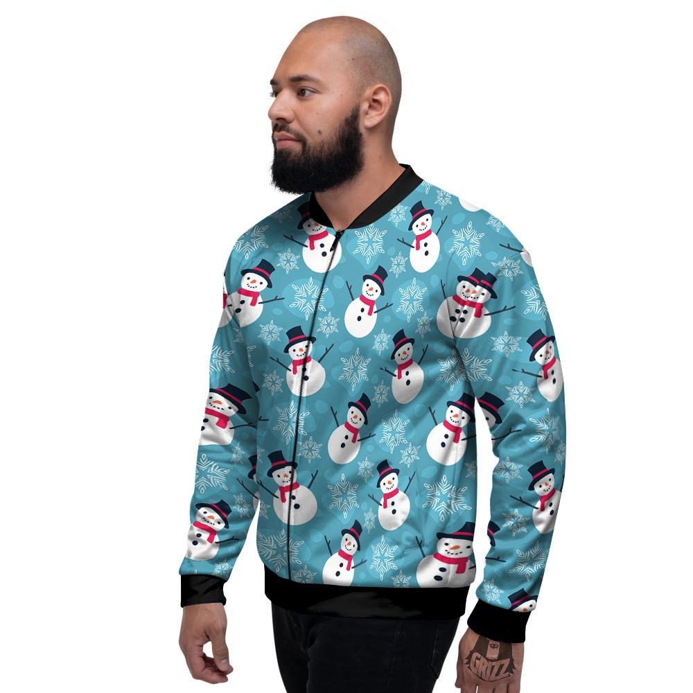 Snowman Teal Print Pattern Men's Bomber Jacket-grizzshop