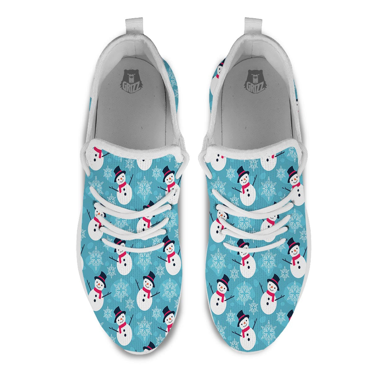 Snowman Teal Print Pattern White Athletic Shoes-grizzshop