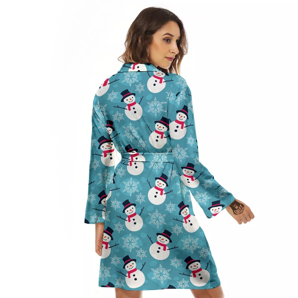 Snowman Teal Print Pattern Women's Robe-grizzshop