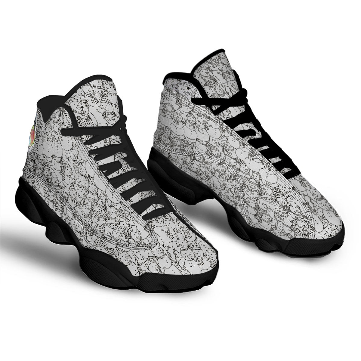 Snowman White And Black Print Pattern Black Basketball Shoes-grizzshop