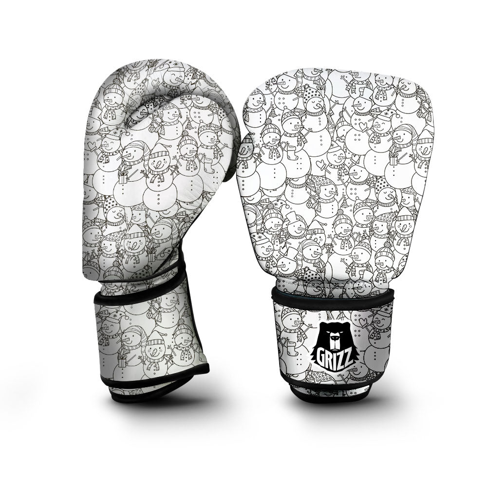 Snowman White And Black Print Pattern Boxing Gloves-grizzshop