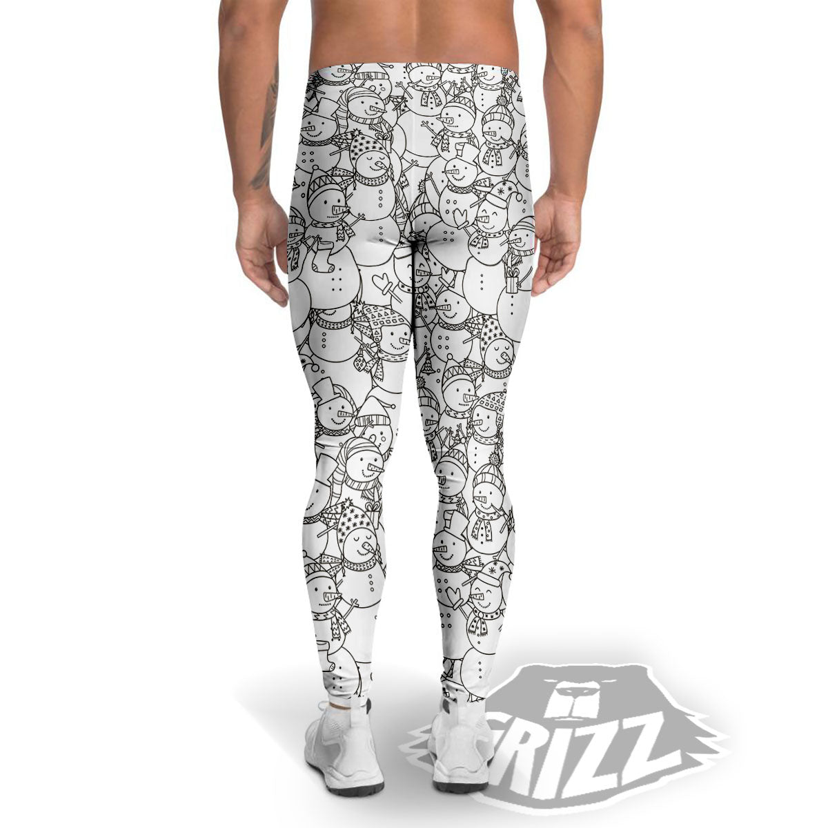 Snowman White And Black Print Pattern Men's Leggings-grizzshop