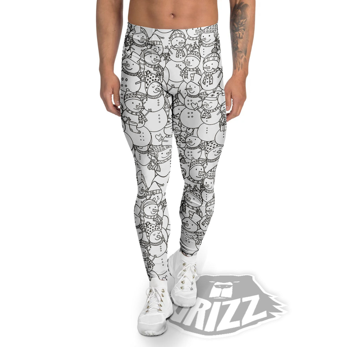 Snowman White And Black Print Pattern Men's Leggings-grizzshop