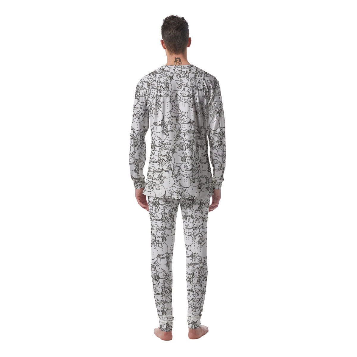 Snowman White And Black Print Pattern Men's Pajamas-grizzshop