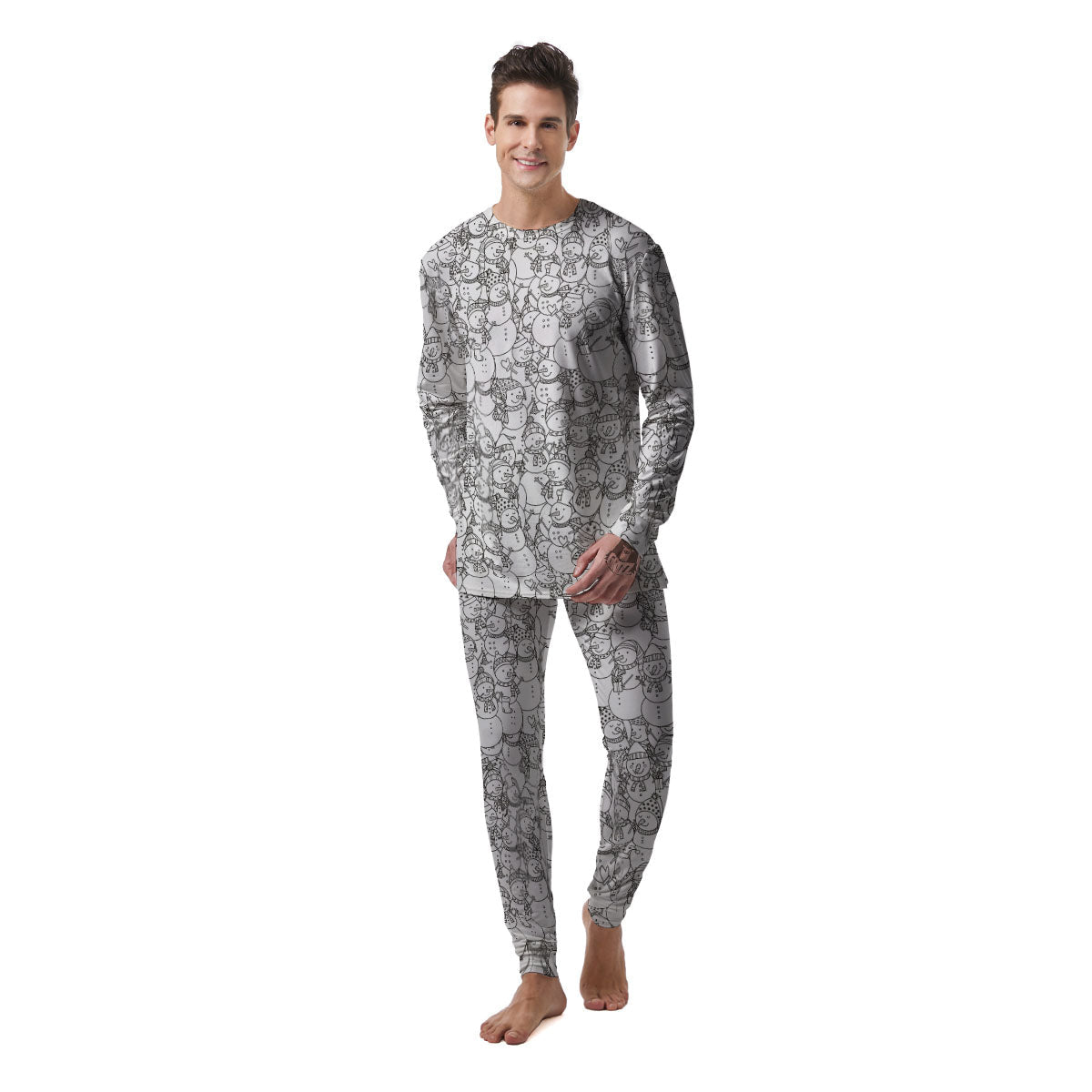 Snowman White And Black Print Pattern Men's Pajamas-grizzshop