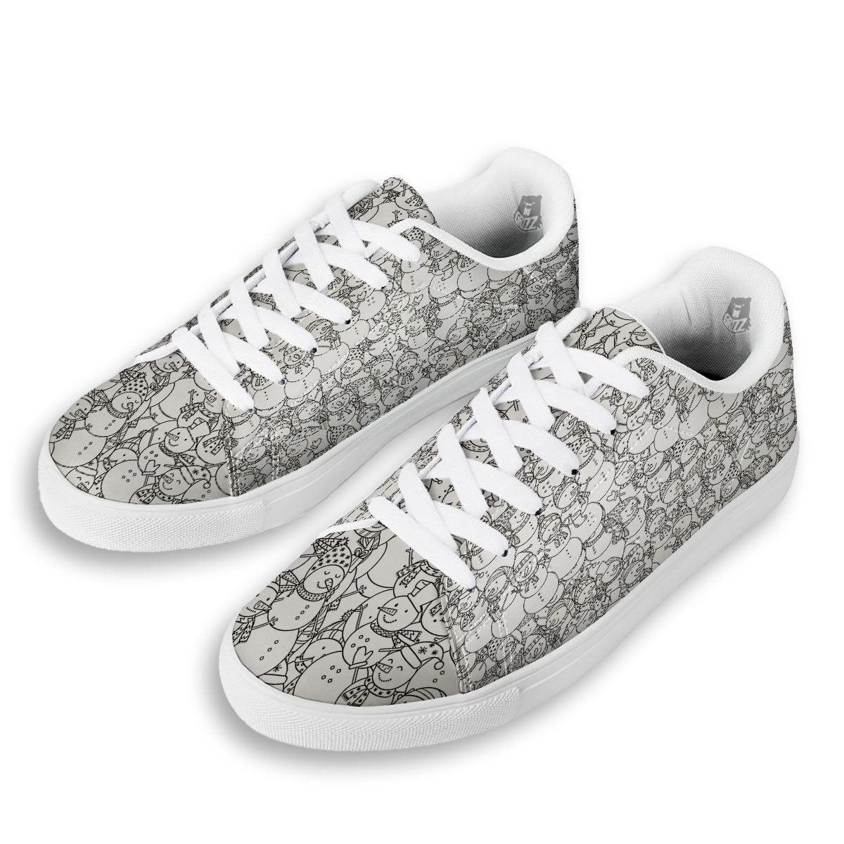 Snowman White And Black Print Pattern White Low Top Sneakers-grizzshop