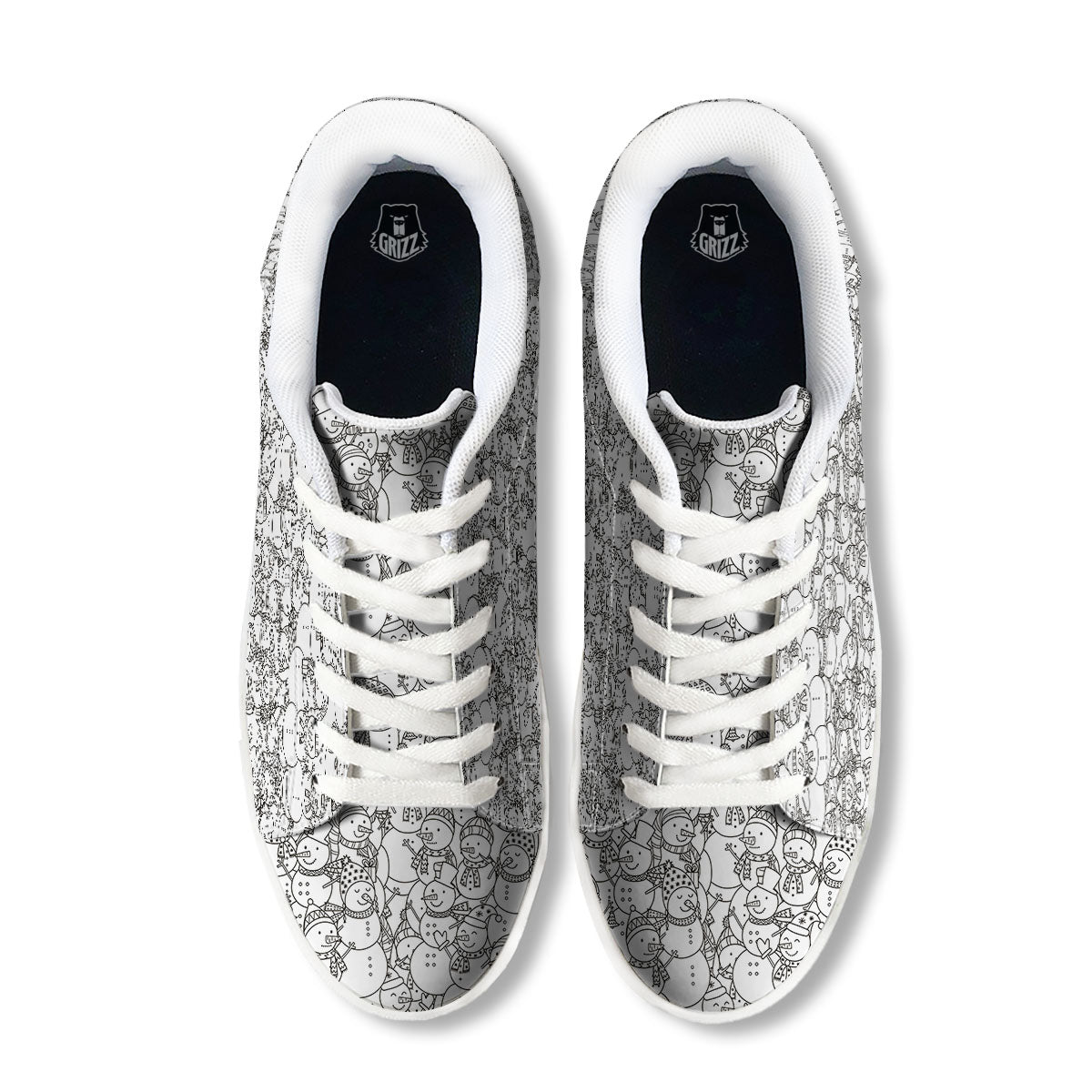 Snowman White And Black Print Pattern White Low Top Sneakers-grizzshop