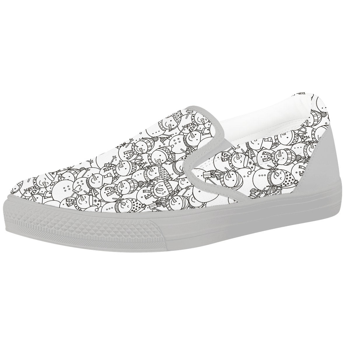 Snowman White And Black Print Pattern White Slip On Shoes-grizzshop