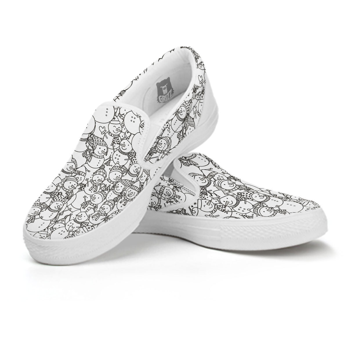 Snowman White And Black Print Pattern White Slip On Shoes-grizzshop