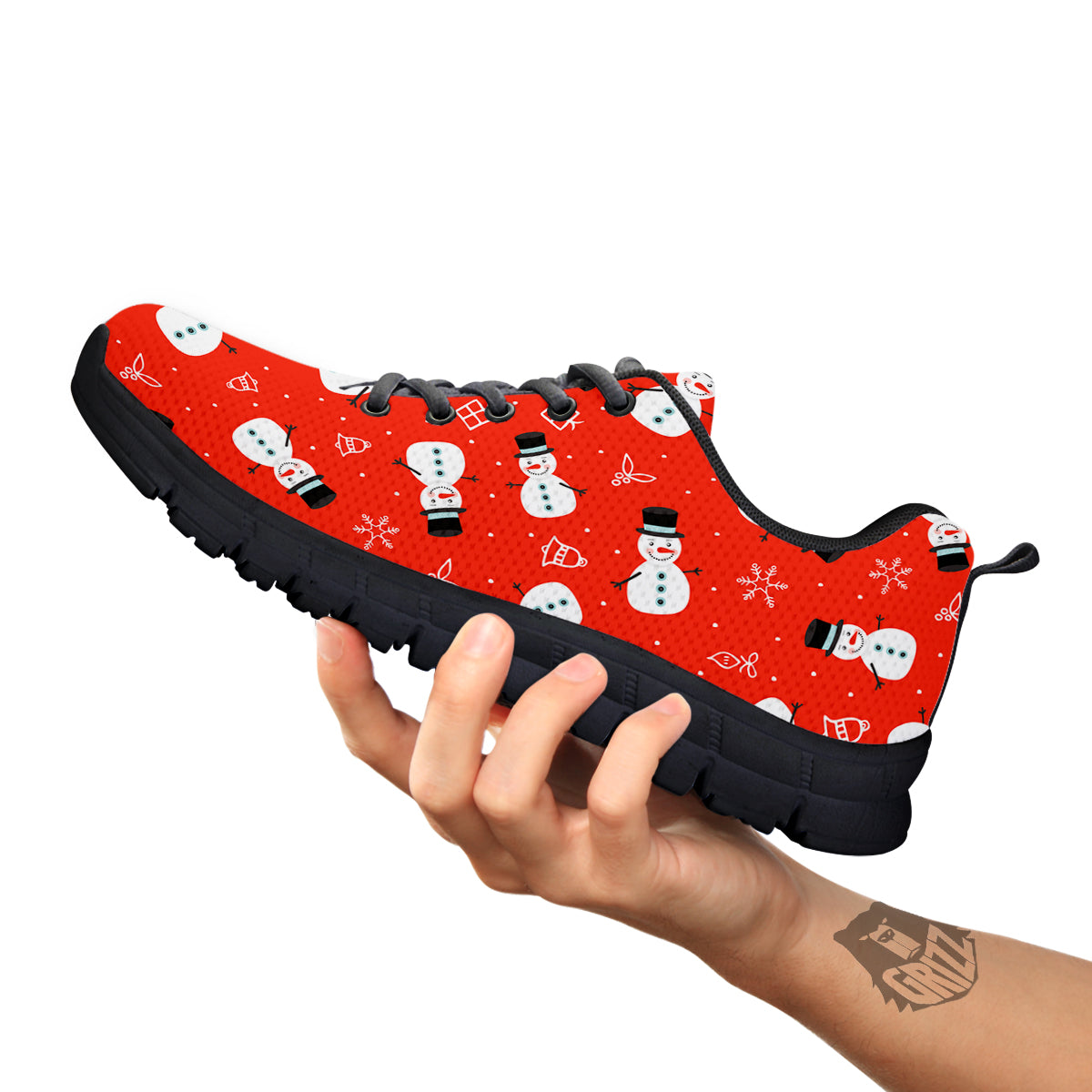 Snowman Xmas Print Pattern Black Sneaker-grizzshop