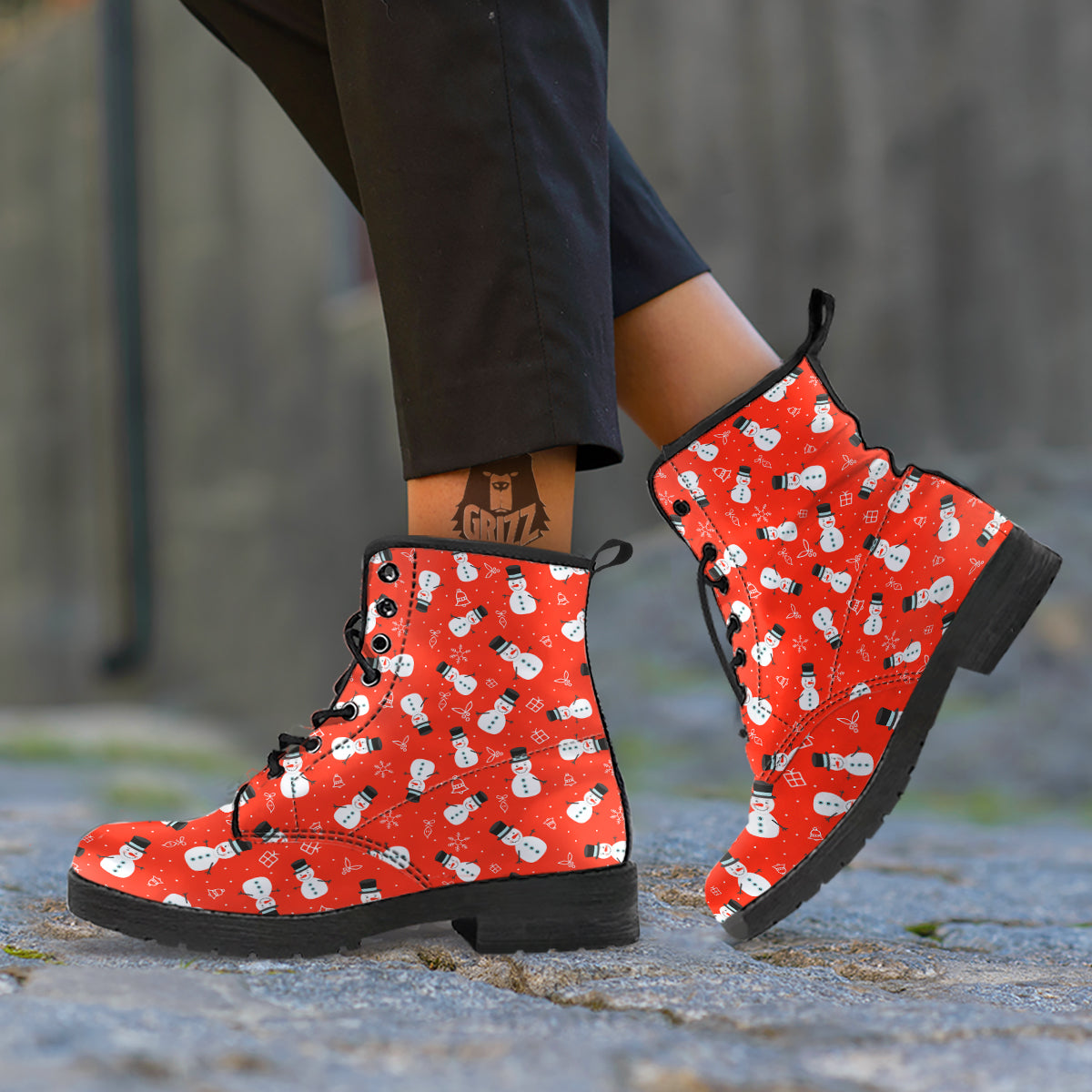 Snowman Xmas Print Pattern Leather Boots-grizzshop