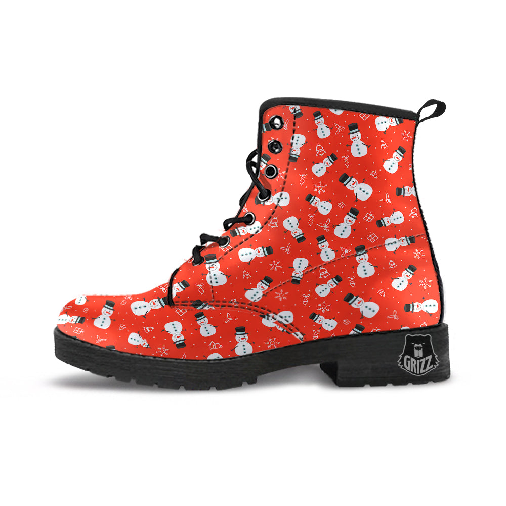 Snowman Xmas Print Pattern Leather Boots-grizzshop