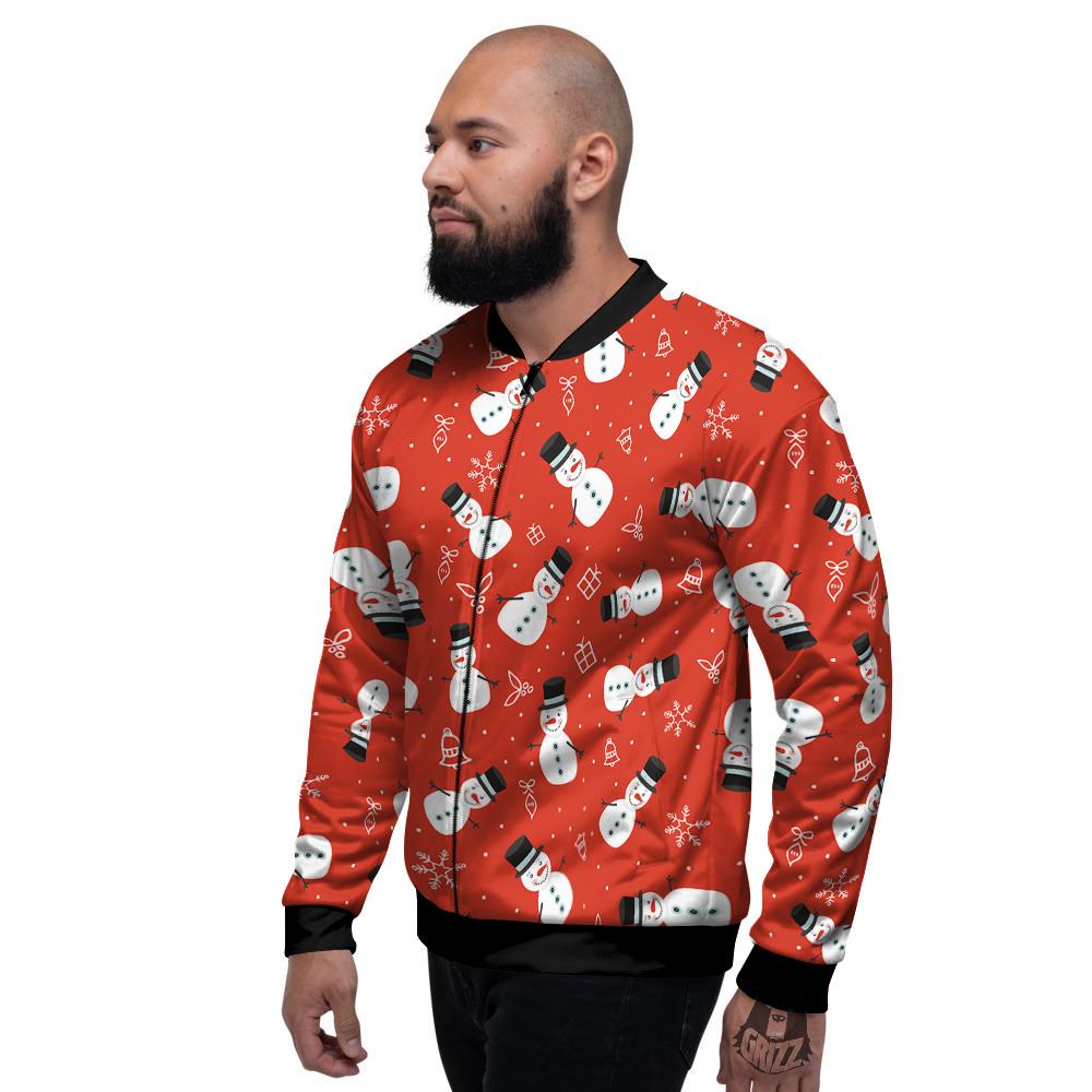 Snowman Xmas Print Pattern Men's Bomber Jacket-grizzshop