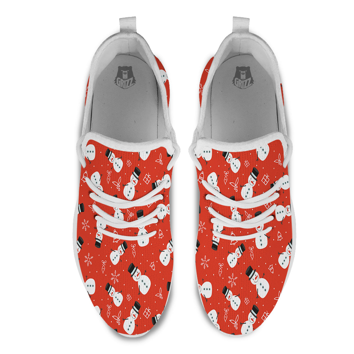 Snowman Xmas Print Pattern White Athletic Shoes-grizzshop