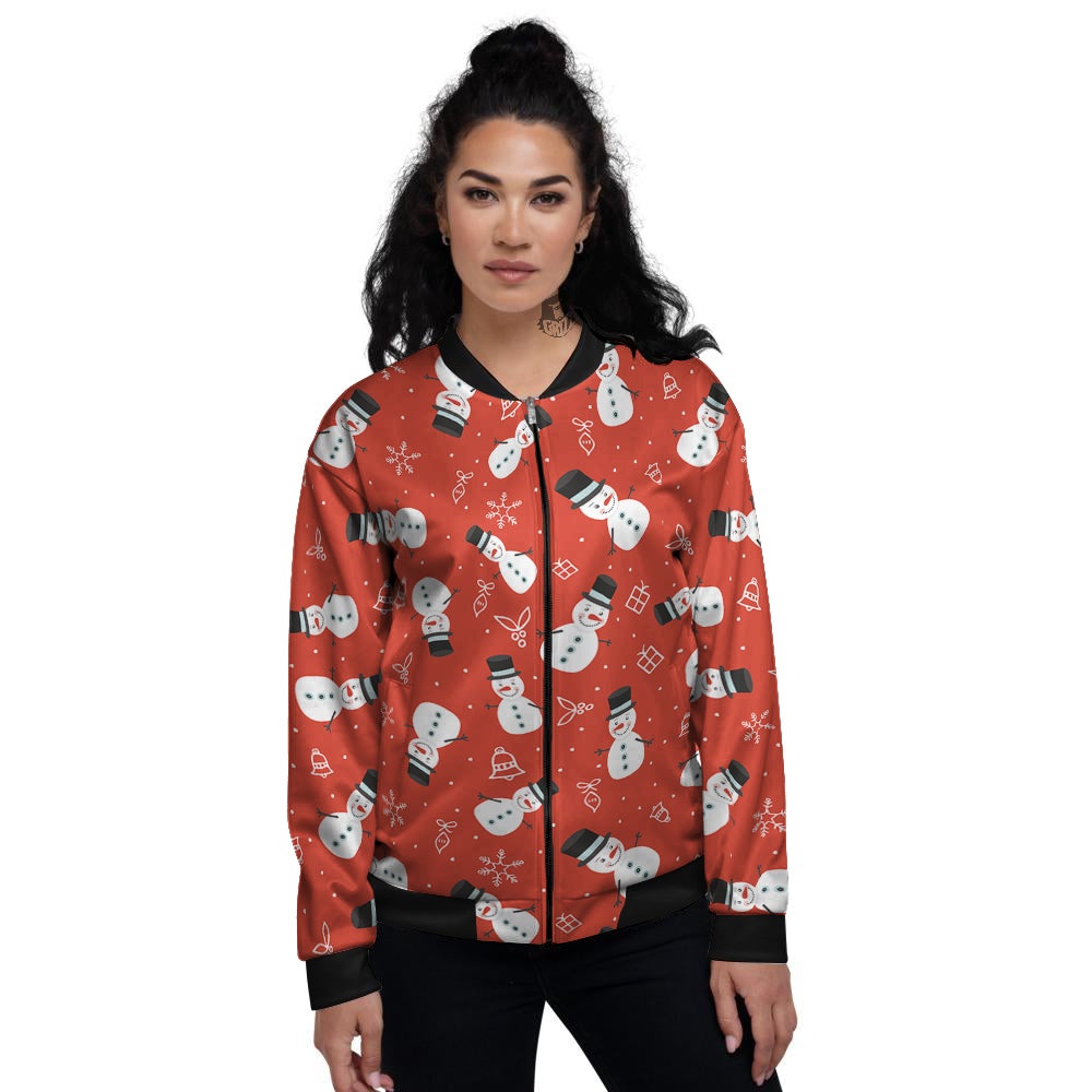 Snowman Xmas Print Pattern Women's Bomber Jacket-grizzshop