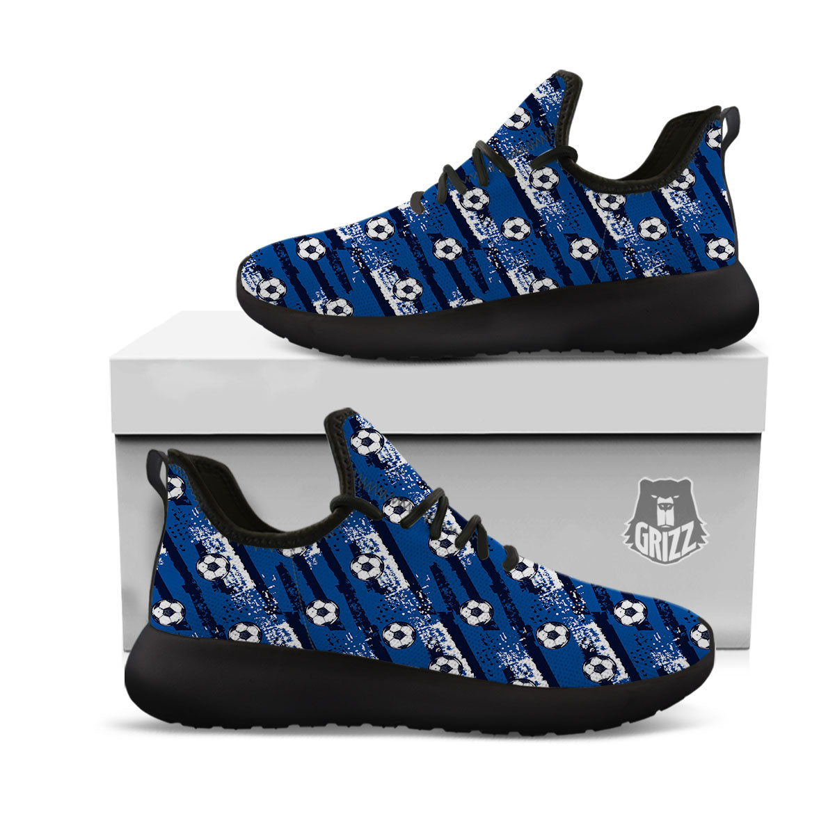Soccer Ball Blue Print Pattern Black Athletic Shoes-grizzshop