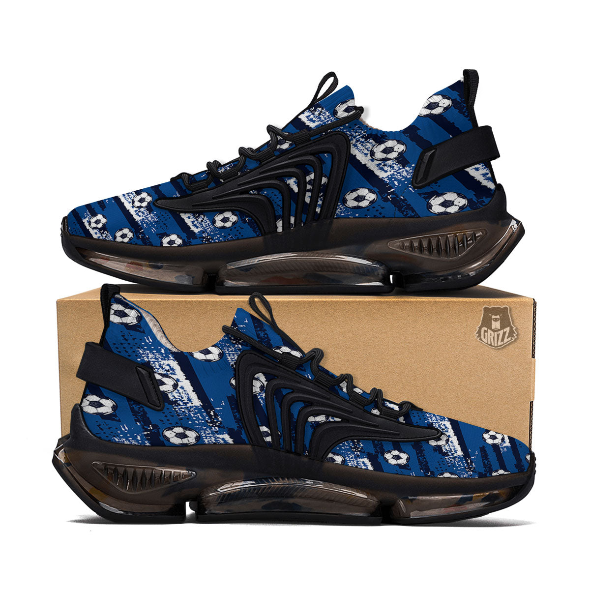 Soccer Ball Blue Print Pattern Black Gym Shoes-grizzshop