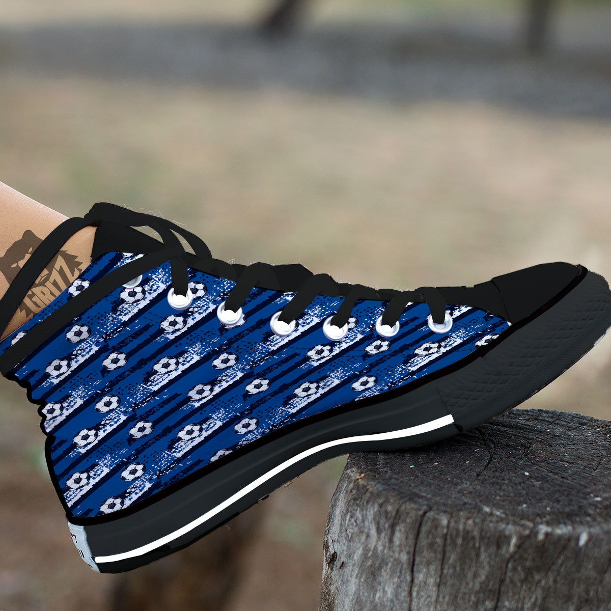 Soccer Ball Blue Print Pattern Black High Top Shoes-grizzshop