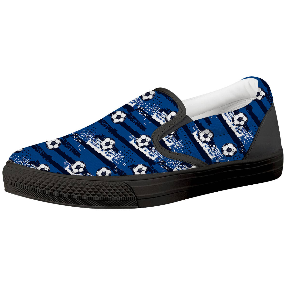Soccer Ball Blue Print Pattern Black Slip On Shoes-grizzshop