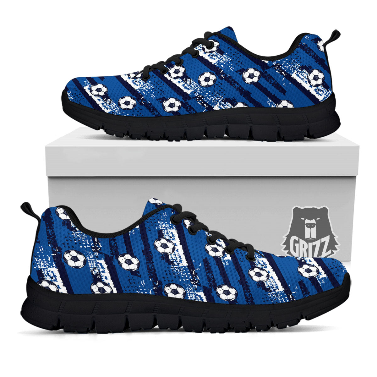 Soccer Ball Blue Print Pattern Black Sneaker-grizzshop