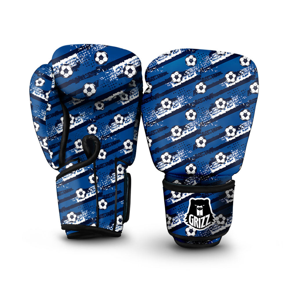 Soccer Ball Blue Print Pattern Boxing Gloves-grizzshop