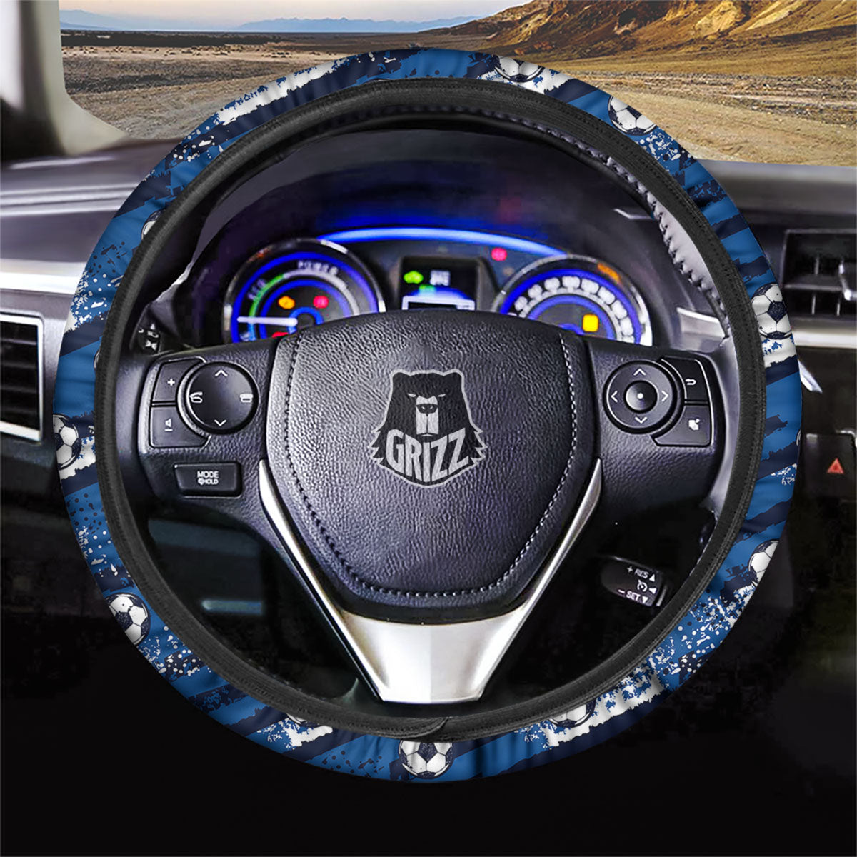 Soccer Ball Blue Print Pattern Car Steering Wheel Cover-grizzshop